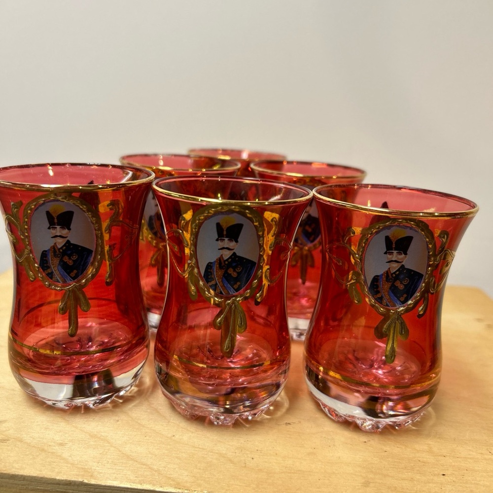 Vintage Turkish Ottoman Sultan Tea‎ Glass Cranberry Red Gold Gilt 3.25” 4oz